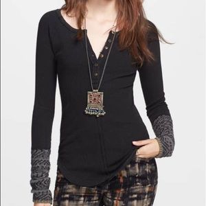 Free People Black Alpine Cuff Knit Cuff Henley